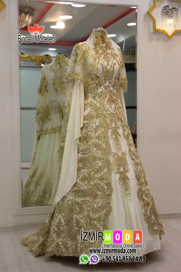 Tesettür Kaftan-1201 Beyaz Gold